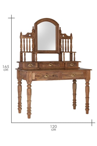 Coiffeuse 5 tiroirs - Naturel - En bois d'acacia - 87 x 63 x 53 cm