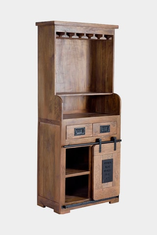 Meuble bar 1 porte - Naturel et noir - En acacia - 75 x 170 x 38 cm