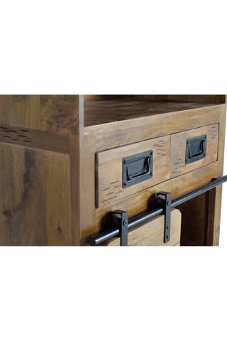 Meuble bar 1 porte - Naturel et noir - En acacia - 75 x 170 x 38 cm