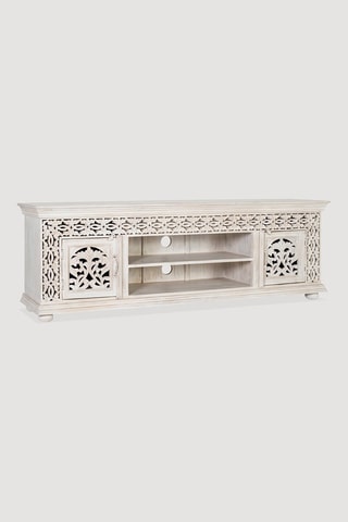 Meuble TV 2 portes - Blanc - Bois de manguier - 180 x 60 x 40 cm