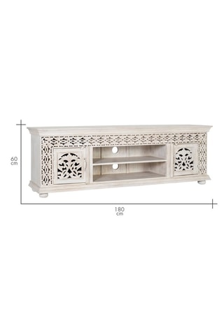 Meuble TV 2 portes - Blanc - Bois de manguier - 180 x 60 x 40 cm