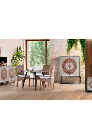 Table à manger ronde - Naturel et noir - Plateau en bois de manguier - 120 x 120 x 75 cm