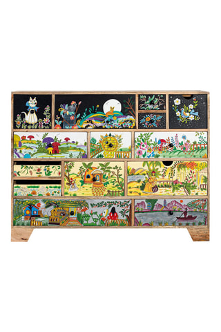 Commode 14 tiroirs en manguier - 120 x 90 x 40 cm