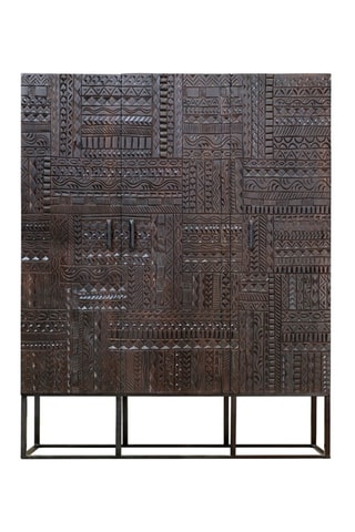 Meuble de rangement 3 portes - Naturel - Structure en bois de manguier - 120 x 40 x 135 cm