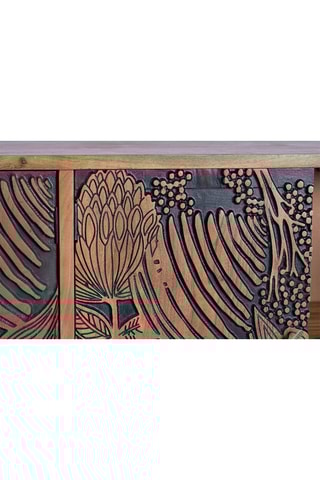 Buffet 4 portes - Naturel et noir - En acacia - 94 x 190 x 42 cm