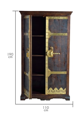 Armoire 2 portes - Naturel et doré - Structure en bois de manguier - 110 x 50 x 190 cm