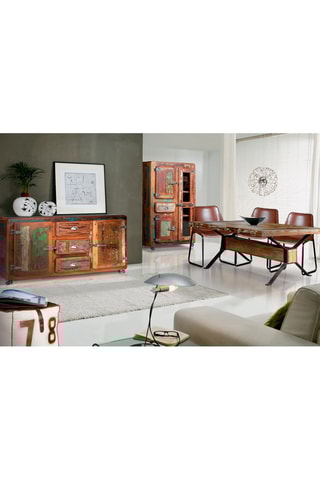 Table à manger - Naturel et noir - Plateau en bois recyclé - 200 x 76 x 100 cm