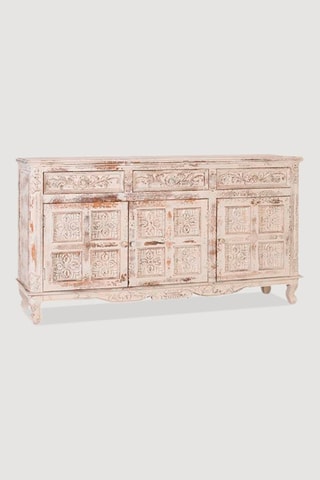 Buffet 3 portes- Blanc - Structure en bois manguier - 95 x 175 x 175 cm