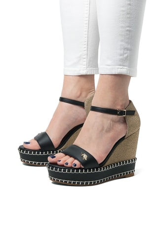 Sandales compensées en cuir Aylin - Noir et beige