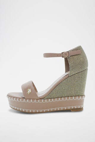 Sandales compensées en cuir Aylin - Beige et kaki