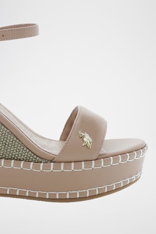 Sandales compensées en cuir Aylin - Beige et kaki