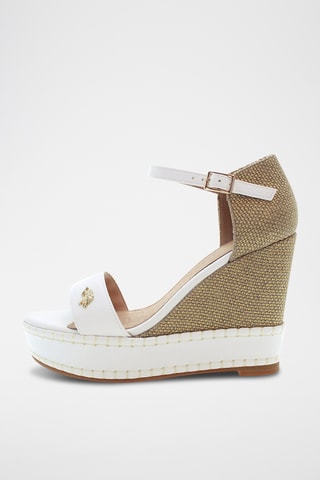 Sandales compensées en cuir Aylin - Blanc et beige