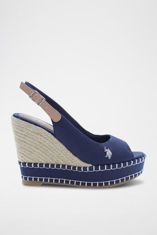 Sandales compensées en cuir Aylin - Bleu marine