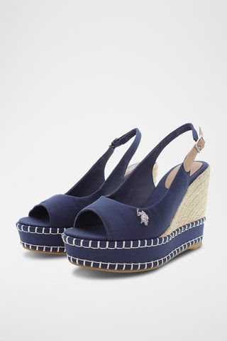 Sandales compensées en cuir Aylin - Bleu marine