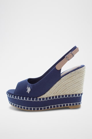 Sandales compensées en cuir Aylin - Bleu marine