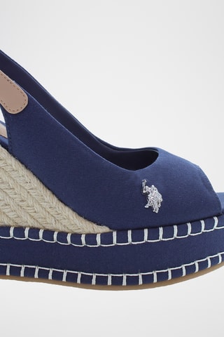 Sandales compensées en cuir Aylin - Bleu marine