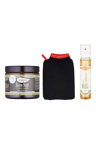 Gant de gommage Best Kessa, savon noir à l'huile d'argan bio et huile d'argan bio - 200 et 100 ml