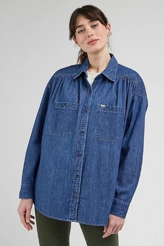 Chemisier en jean Cascade - Blanc et bleu