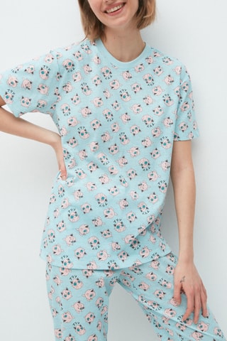 T-shirt em algodão biológico Rondoudou Pikachu Pokémon Azul-celeste