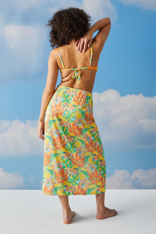 Saia midi - Verde-claro e laranja