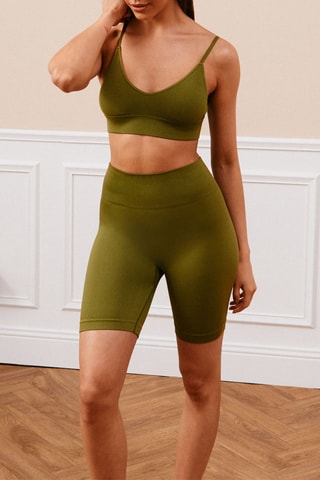 Calções ciclista de cintura alta - Caqui