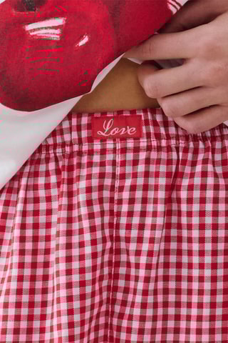Short de pyjama Vichyliz - Ecru et rouge