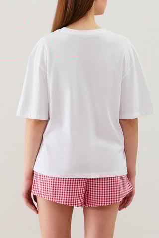 Short de pyjama Vichyliz - Ecru et rouge