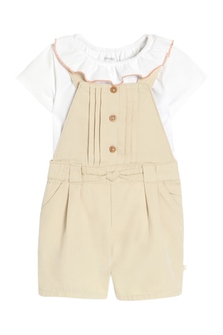 Peto corto y camiseta - Beige y blanco - Obaibi