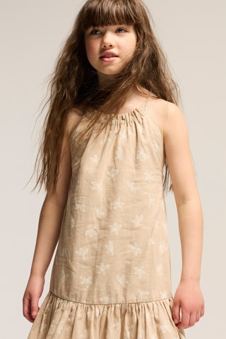 Vestido trapecio de lino sin mangas - Beige - Okaidi