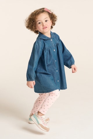 Vestido camisero vaquero y leggings - Azul y rosa