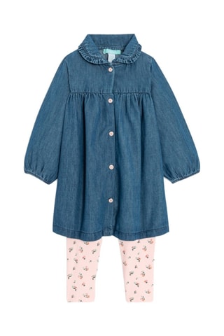 Vestido camisero vaquero y leggings - Azul y rosa