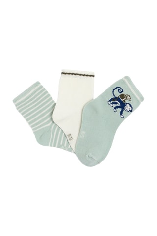 3 pares de calcetines - Verde claro y blanco - Obaïbi