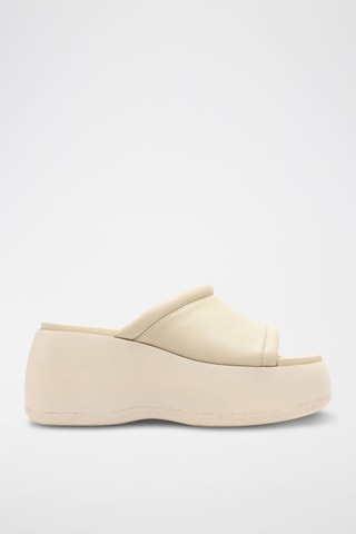 Leren Platform Sandalen - Beige