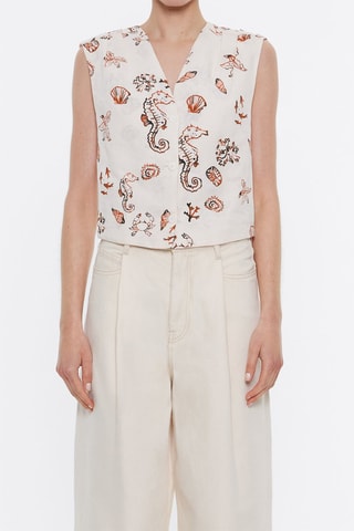 Top senza maniche in lino - Bianco e marrone