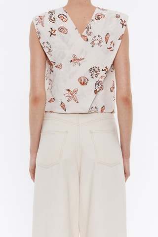 Top senza maniche in lino - Bianco e marrone