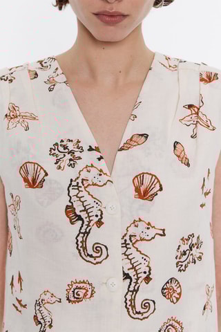 Top senza maniche in lino - Bianco e marrone