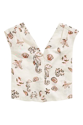 Top senza maniche in lino - Bianco e marrone