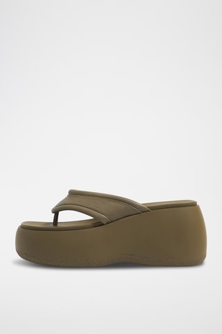 Leren Sandalen met Sleehak - Kaki