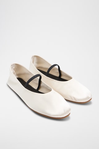 Leren en Satijnen Ballerina’s - Ecru
