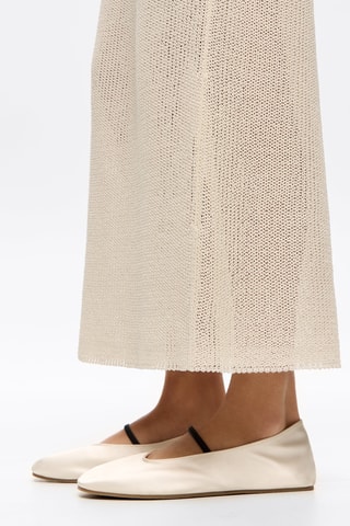 Leren en Satijnen Ballerina’s - Ecru