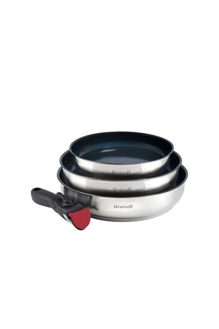 3 poêles et 1 manche amovible en acier inoxydable 18/8 - 20/24/26 cm