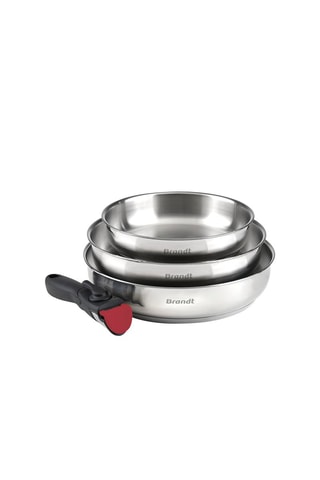 3 poêles et 1 manche amovible en acier inoxydable 18/8 - 20/24/26 cm
