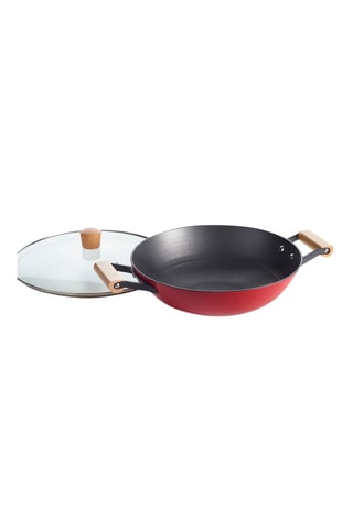 Wok en fonte d'acier avec couvercle - 30 cm