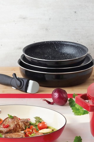 3 poêles et 1 poignée amovible Marble ceramic -  20/24/28 cm