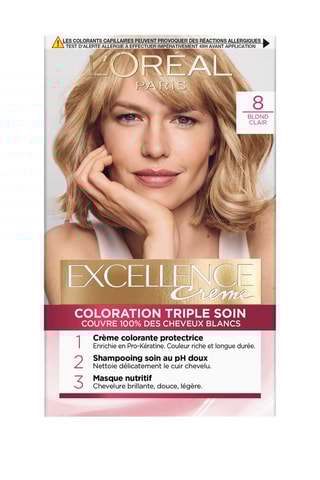 Coloración permanente Triple Cuidado Excellence Crème - 8 Rubio claro - Cabello normal