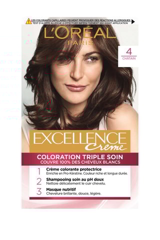 Coloración permanente Triple Cuidado Excellence Crème - 4 Castaño - Cabello normal