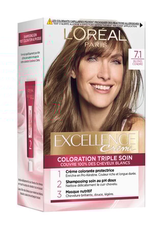 Coloración permanente Triple Cuidado Excellence Crème - 7.1 Rubio ceniza - Cabello normal