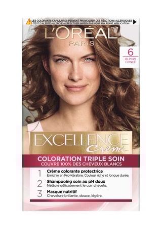 Coloración permanente Triple Cuidado Excellence Crème - 6 Rubio oscuro - Cabello normal