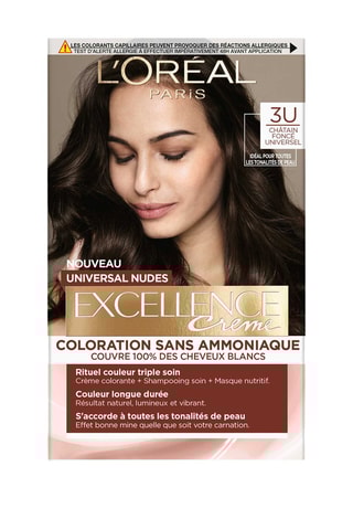 Coloración permanente Excellence Crème Universal Nudes - 3U Castaño oscuro - Cabello normal