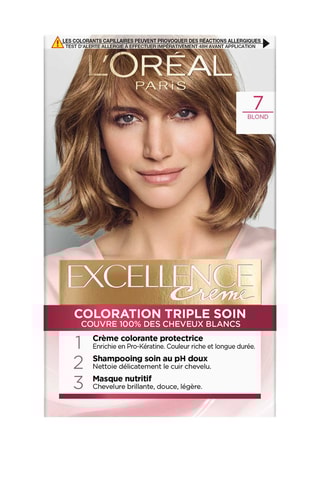 Coloración permanente Triple Cuidado Excellence Crème - 7 Rubio - Cabello normal